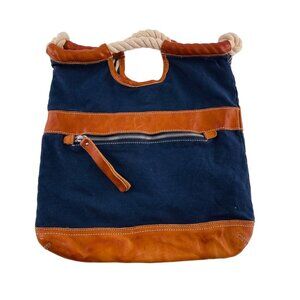 Lands End Canvas & Leather Tote Bag With Rope Handles